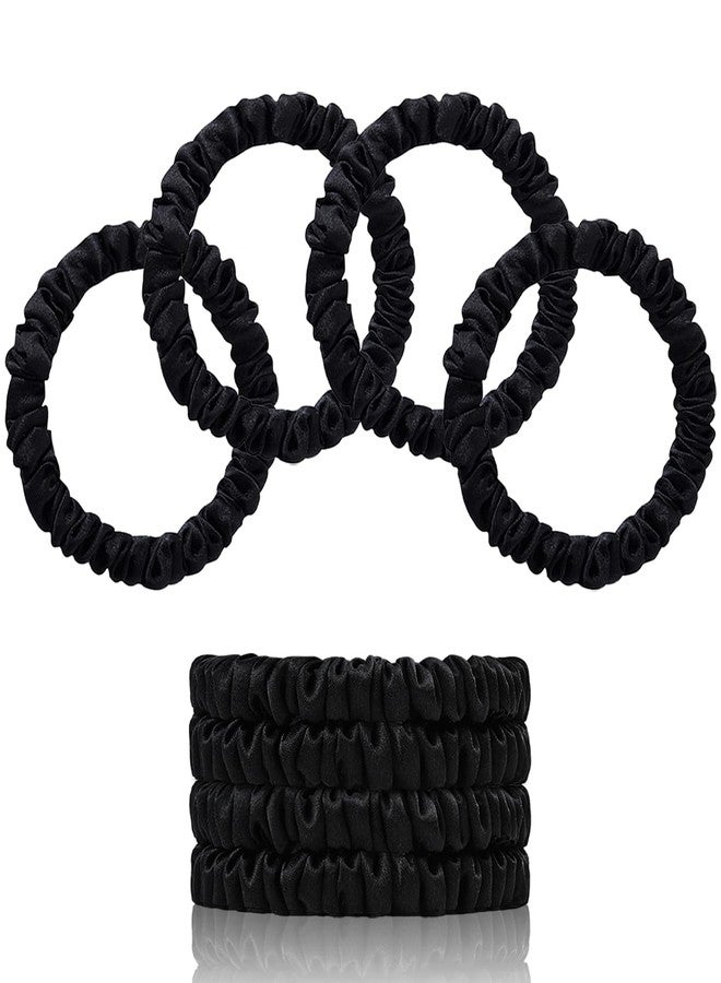 SEMRUE 22 Momme 100% Pure Mulberry Silk Scrunchies (4 PCS) - Small Hair Elastics and Ties for Women, Sleep Hair Care, No Damage, Black - Image 1
